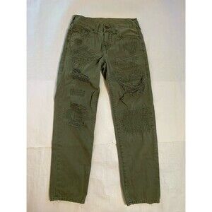 True Religion Jeans Womans 29 Green Drew Loose Straight Grunge Distressed